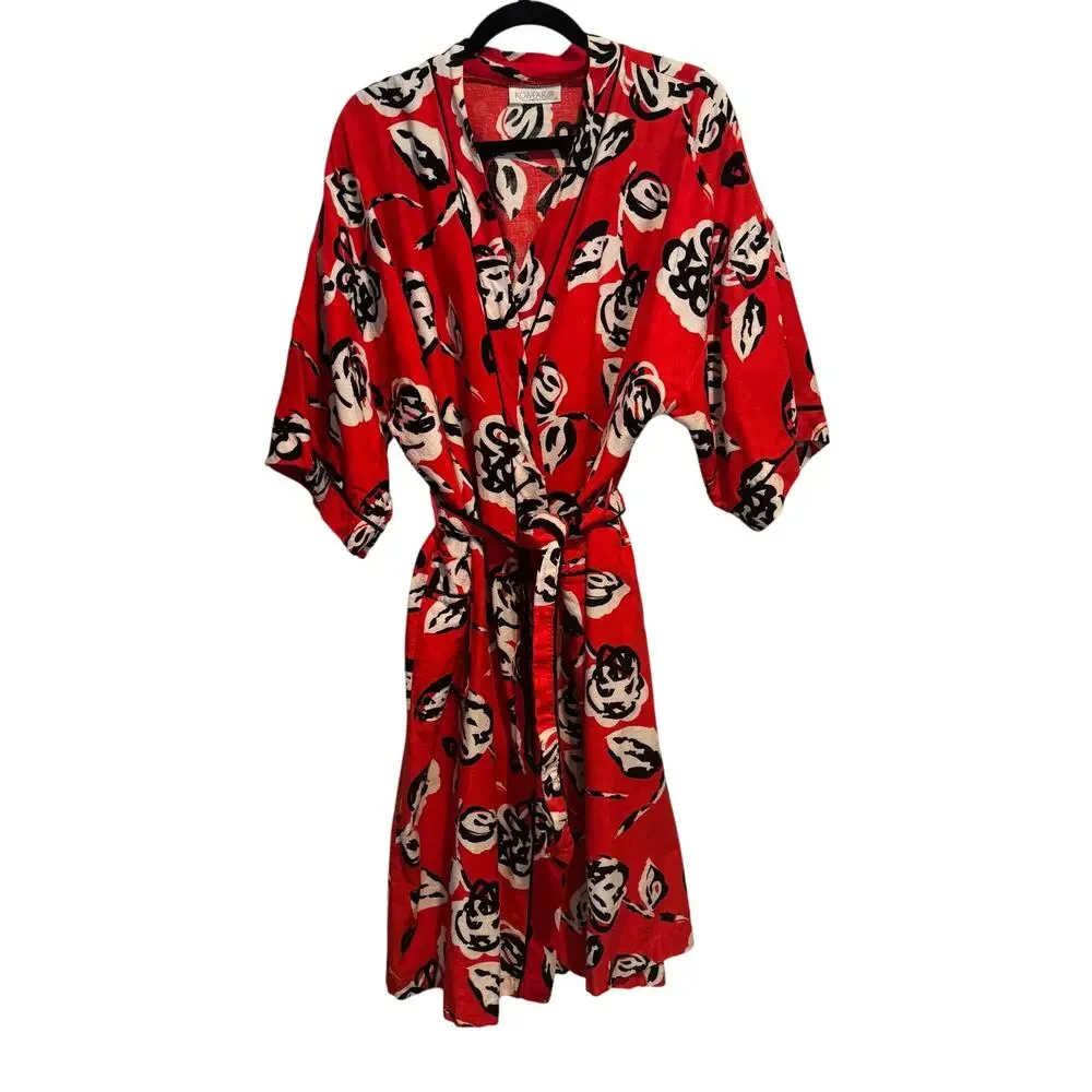 Komar Made In USA Vintage Cotton Floral Short Sleeve Robe Women's Size Large